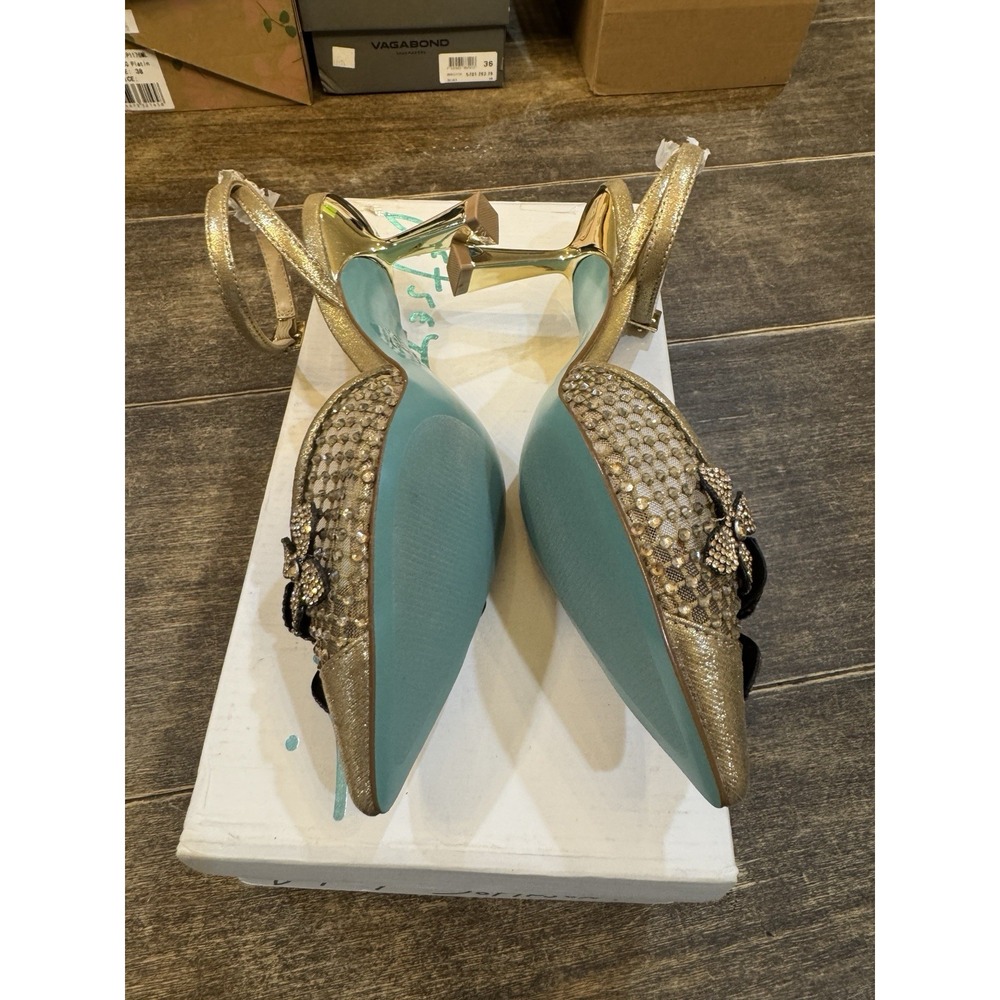 Betsey Johnson Blue Elma pointed-toe heels Floral Gold Size 7 Embellished - Picture 6 of 11